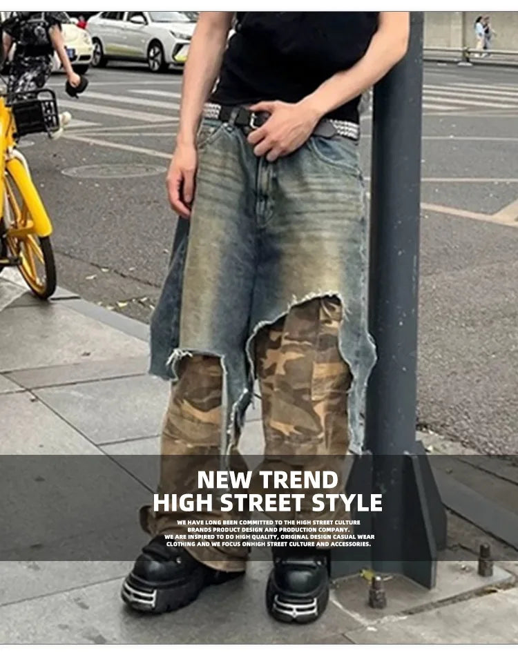 Ripped Spliced Jeans Y2K