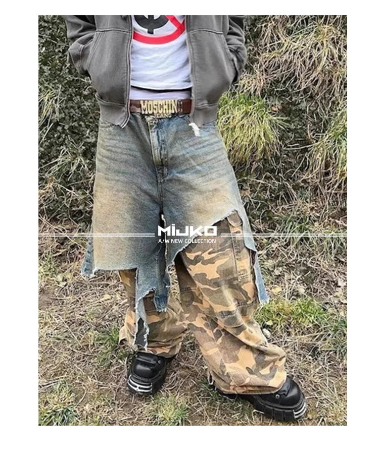 Ripped Spliced Jeans Y2K