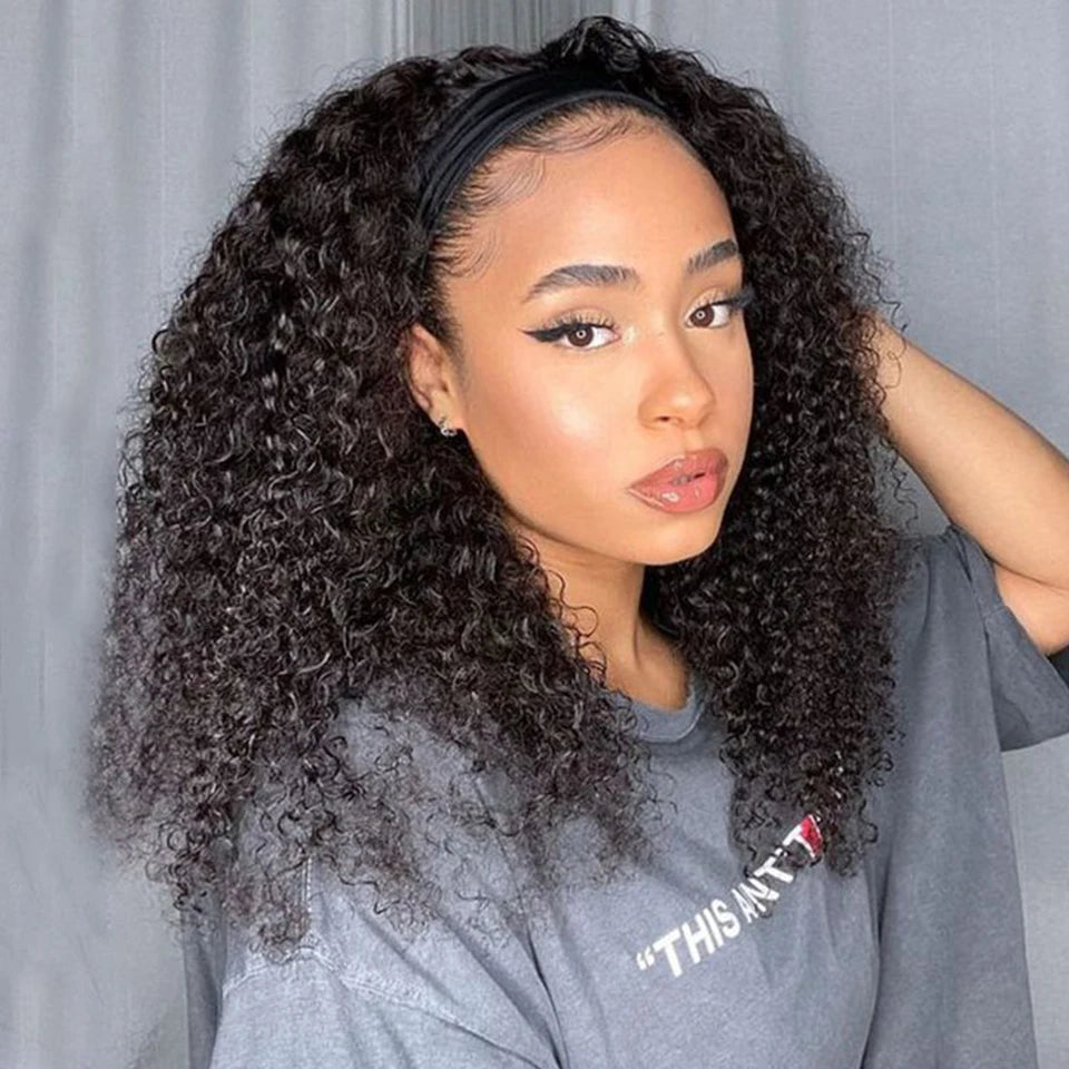 Kinky Curly Hair Headband Wig gluless